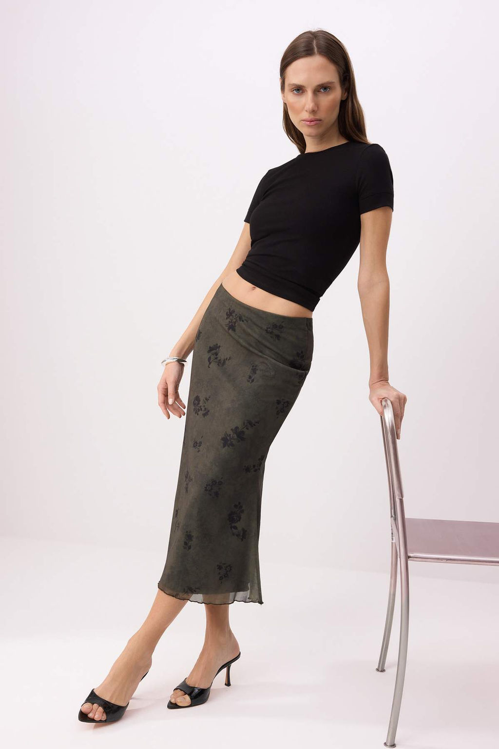 Teen Haki Cicek Bask?l? Bodycon Tul Esnek Orme Etek TWOAW26ET00036 - Trendyolmilla фото 19