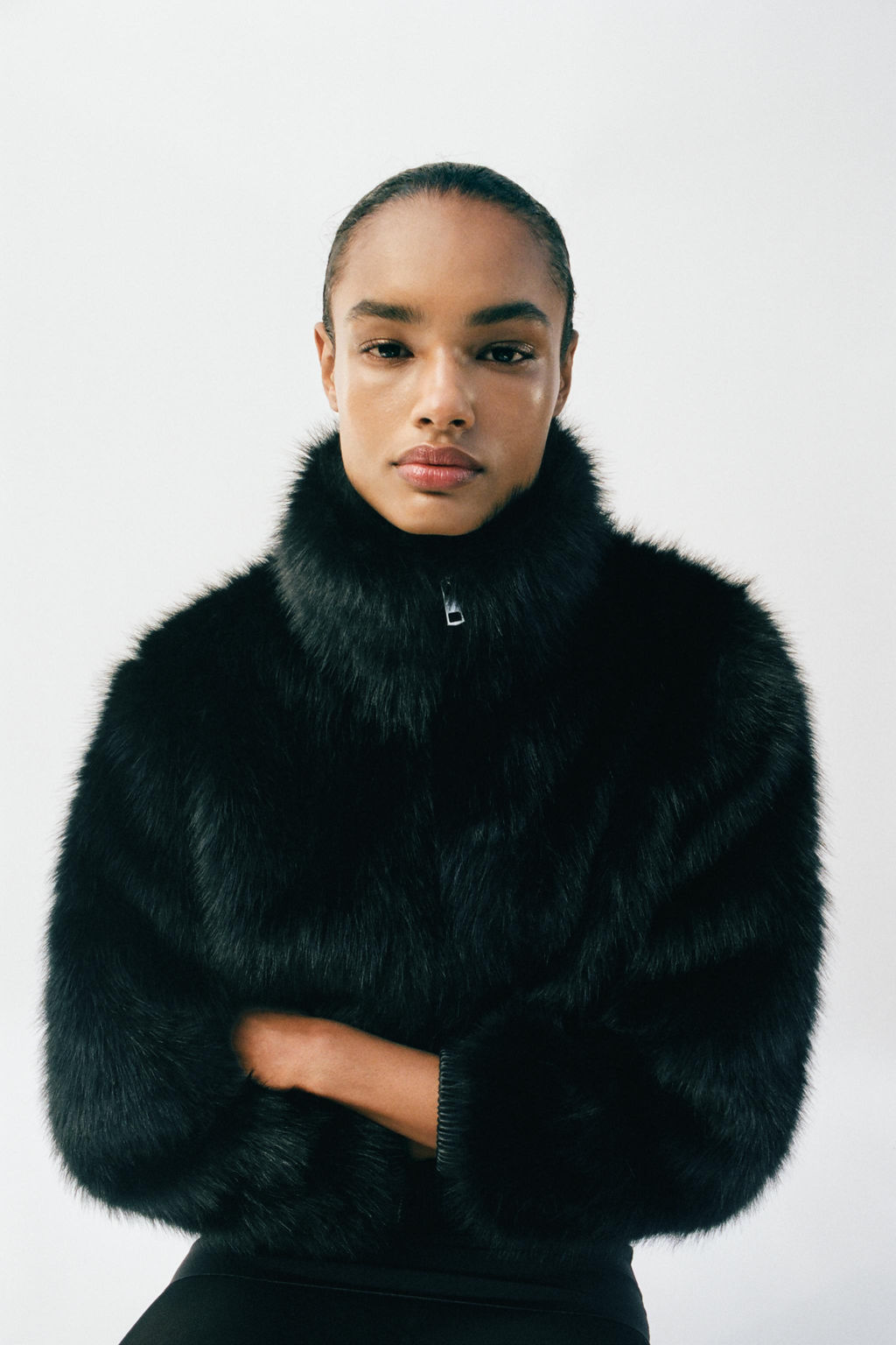 SHORT FAUX FUR COAT WITH HIGH NECK