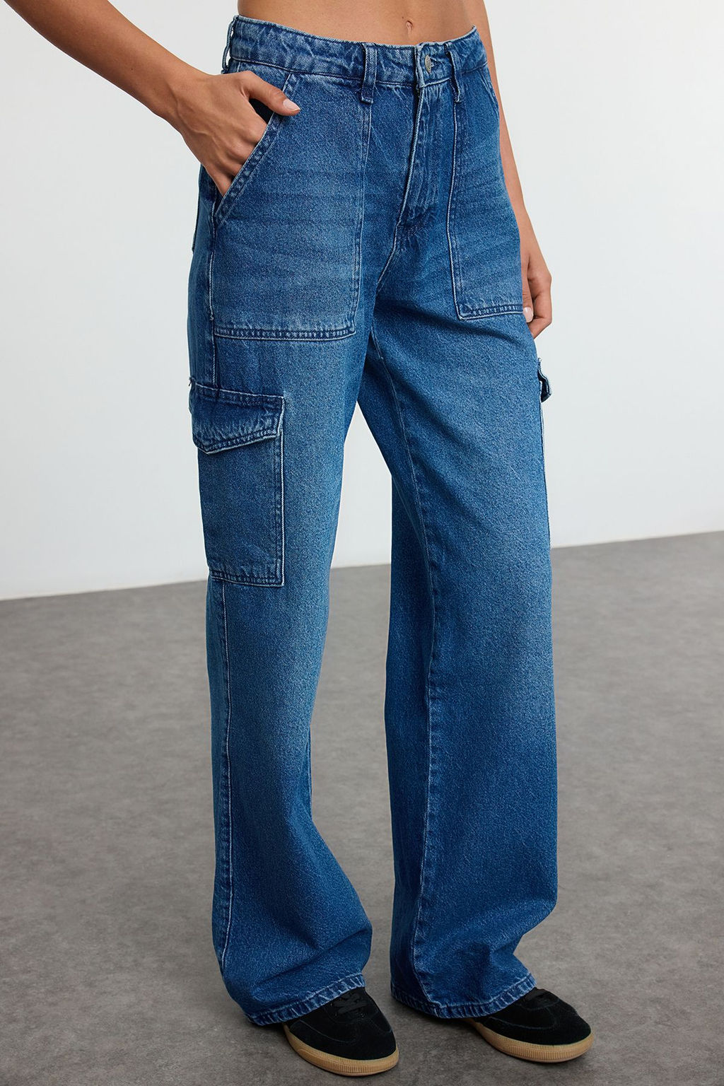 Siyah Kargo Cepli Yuksek Bel Wide Leg Jeans TWOAW22JE0393 - Trendyolmilla фото 19