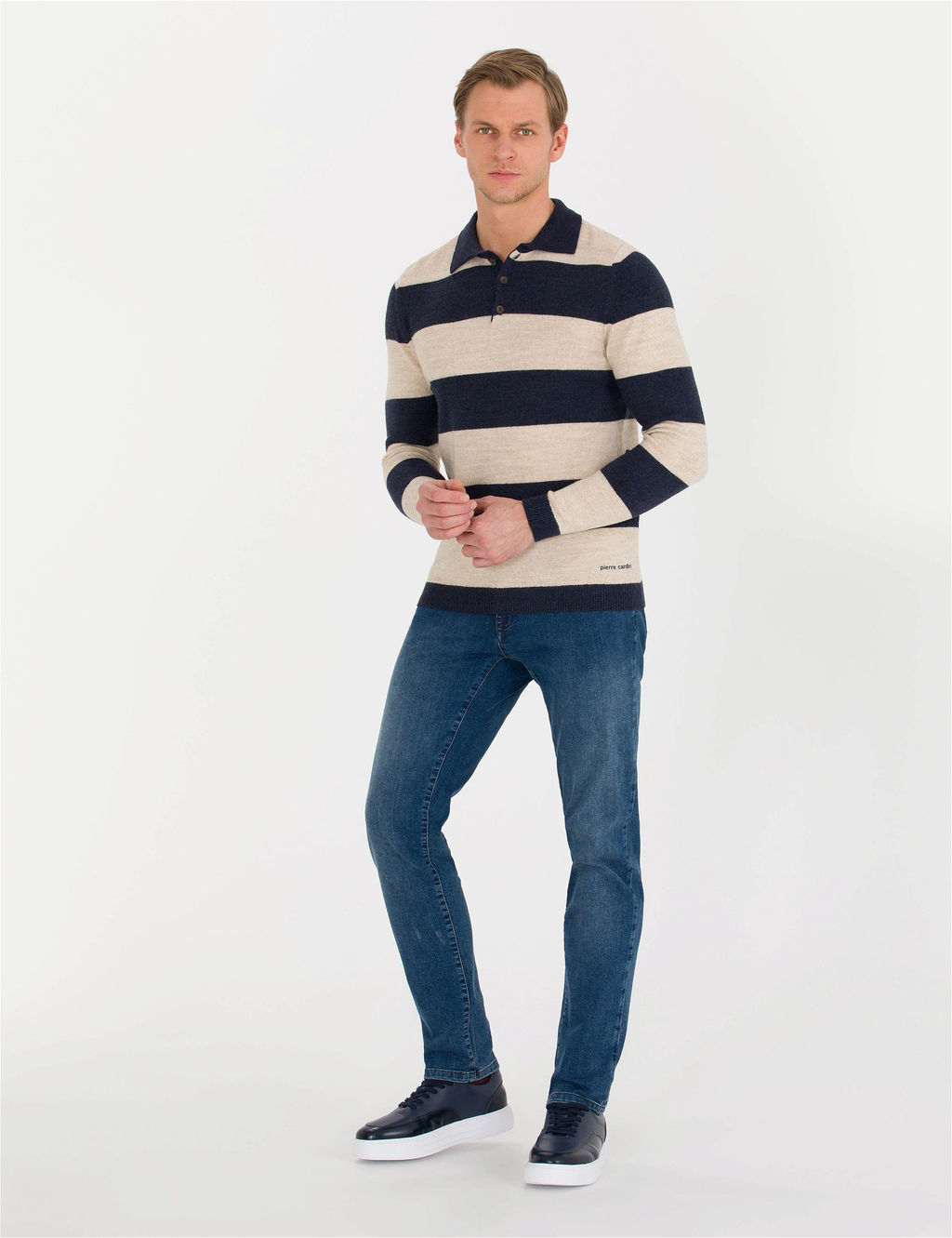 Lacivert Slim Fit D__meli Polo Yaka Triko Kazak - Pierre cardin фото 3