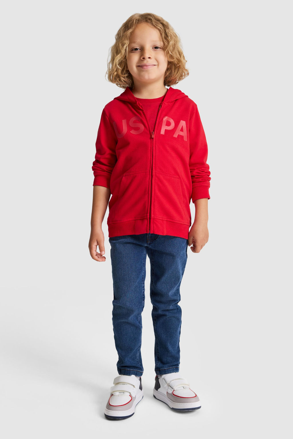 Erkek _ocuk K_rm_z_ Kap__onlu Fermuarl_ Basic Sweatshirt