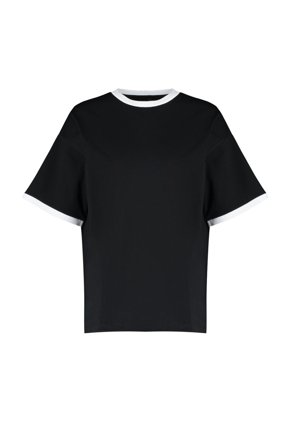 Siyah %100 Pamuk Kontrast Yaka ve Serit Detayl? Oversize/Rahat Kesim Orme T-Shirt TWOSS24TS00052