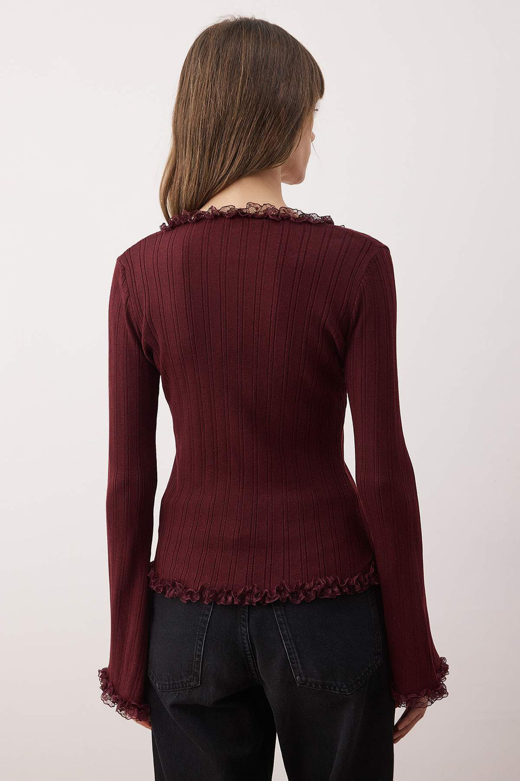 Murdum Dantel Garnili Premium/Ozel Iplikli Fitted/Vucuda Oturan Triko H?rka TWOAW26HI00098