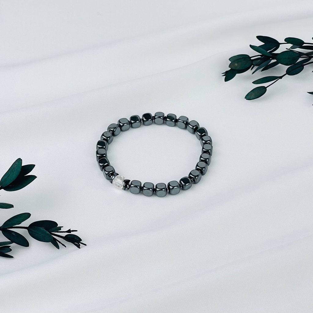 Браслет из Гематита и Горного Хрусталя 17 см