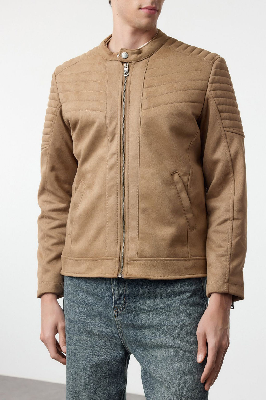 TRENDYOL MAN Camel Slim Fit Suet K?sl?k Biker Ruzgara ve Suya Dayan?kl? Mont Ceket TMNAW25MO00048 - Trendyolmilla фото 4