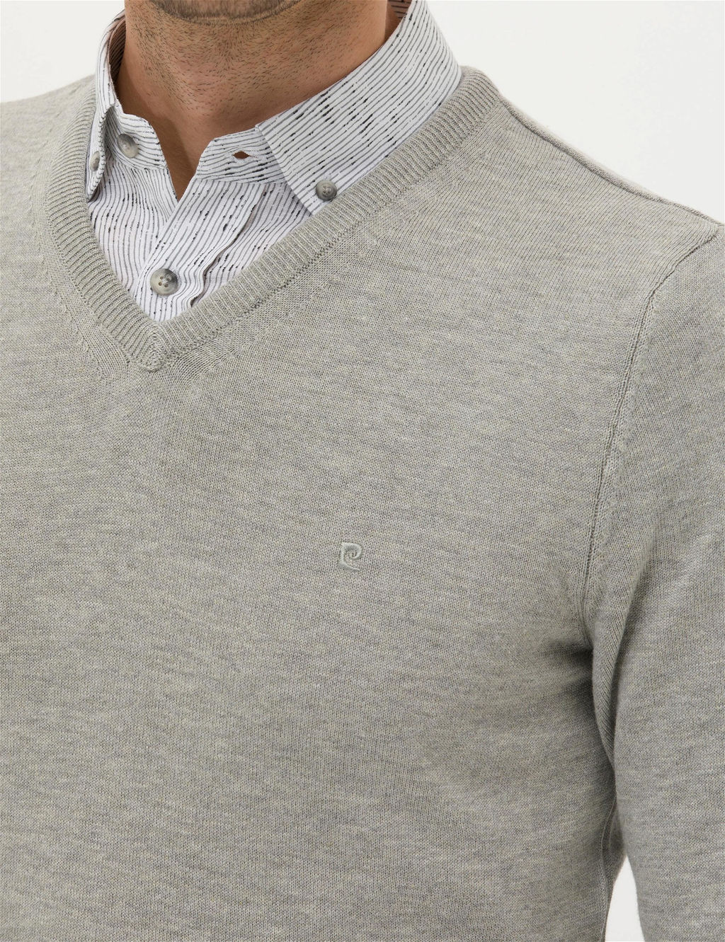 A__k Gri Melanj Slim Fit V Yaka Basic Triko Kazak - Pierre cardin фото 7