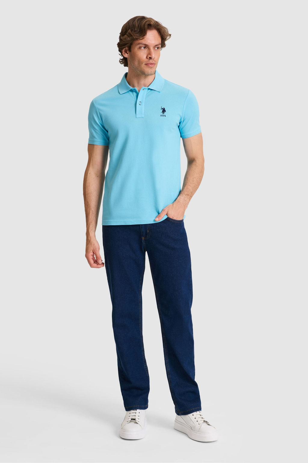 Erkek Slim Fit Polo Yaka Aqua Basic Ti__rt