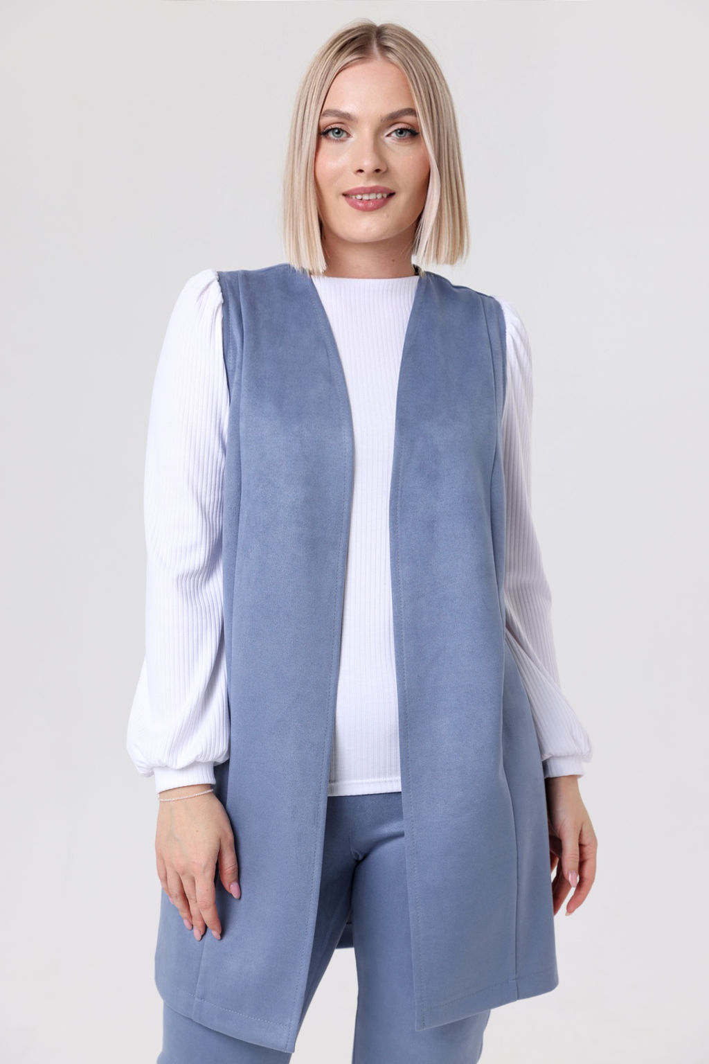 Жилет эко-замша 4241/02/Пыльно-голубой - Rise фото 5