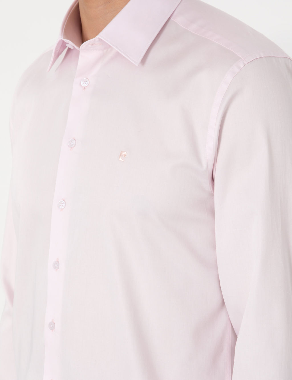A__k Pembe %100 Pamuk Parlak Saten Slim Fit Uzun Kollu Basic G_mlek
