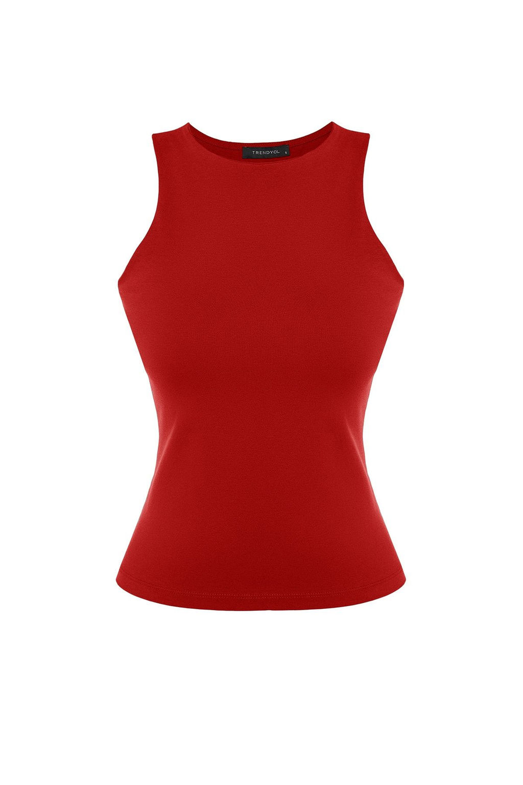 K?rm?z? Pamuklu Halter Yaka Fitted/Vucuda Oturan Esnek Orme Atlet TWOSS23AL00069