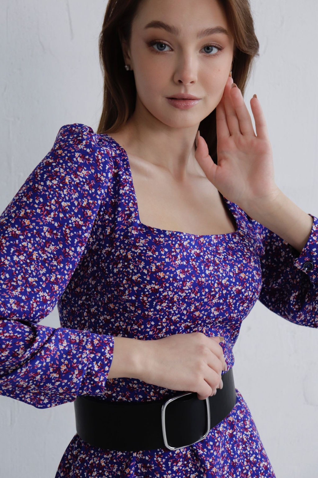 Платье с вырезом каре фиолетовое в цветочек - Martichelli фото 9