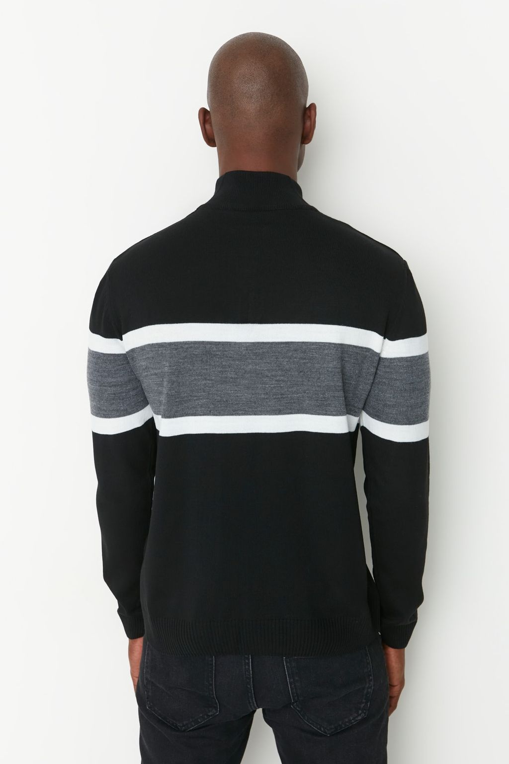 Trendyolmilla Man Siyah Slim Fit Dar Kesim Yar?m Bal?kc? Fermuarl? Renk Bloklu Kazak TMNAW20MG0022  фото 5