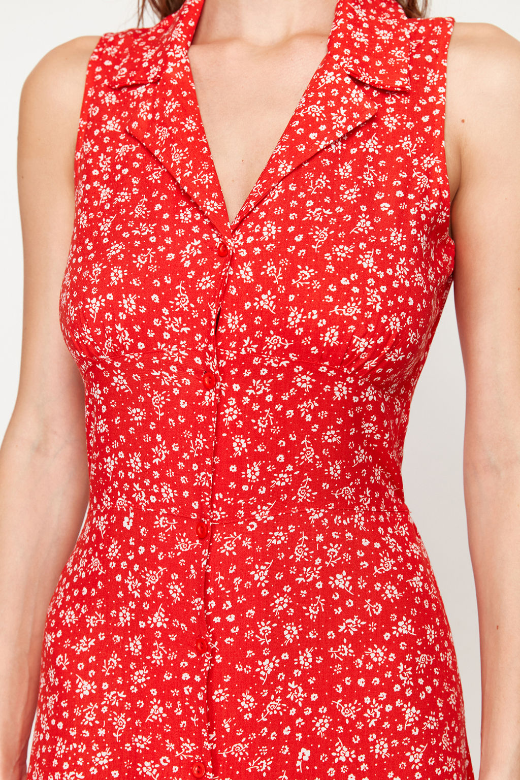 TRENDYOLMILLA K?rm?z? Cicekli Viskon Midi Dokuma Elbise TWOSS24EL00515  фото 14