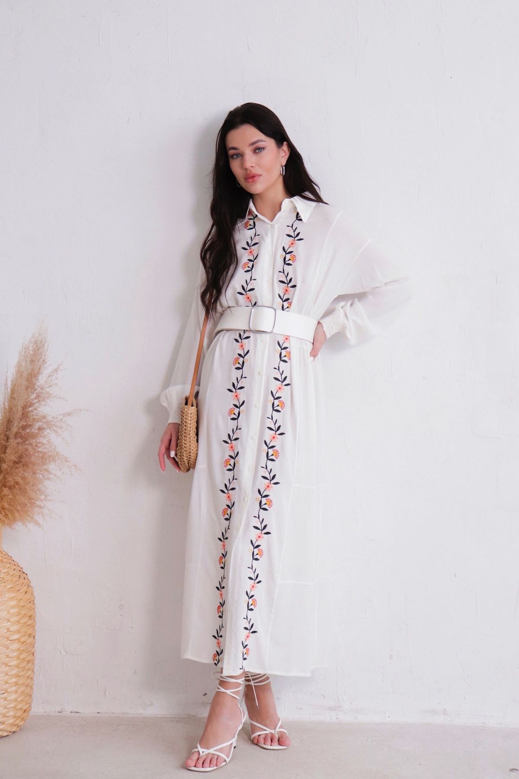 Платье-рубашка белое с вышивкой - Martichelli фото 9