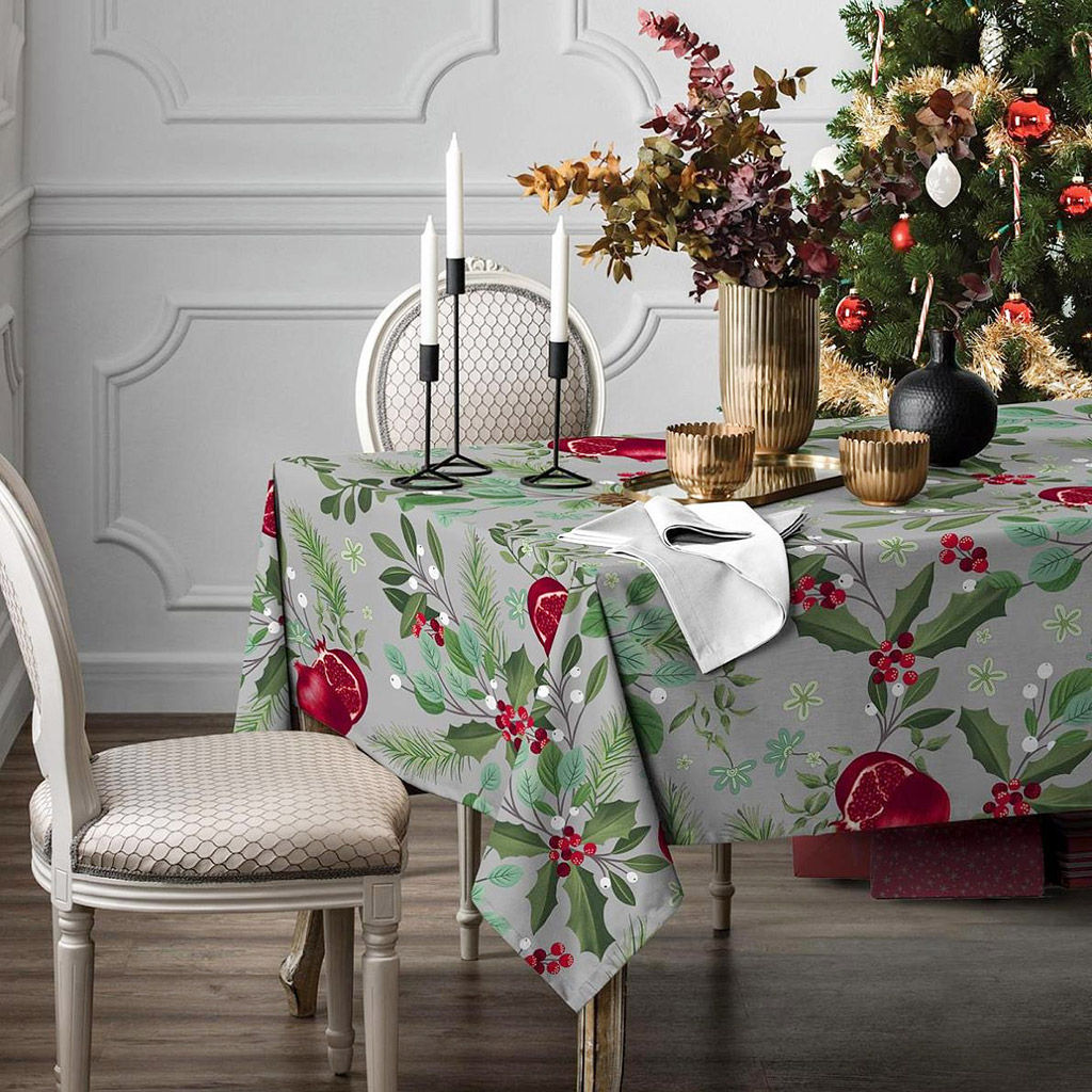 Скатерть 180х145см Гранатовый сад утро, длина стола до 140см, на 6 персон, рогожка 171/м2, хлопок 100%, упаковка классическая 28х41см, Домашняя мода (Россия)  фото 2