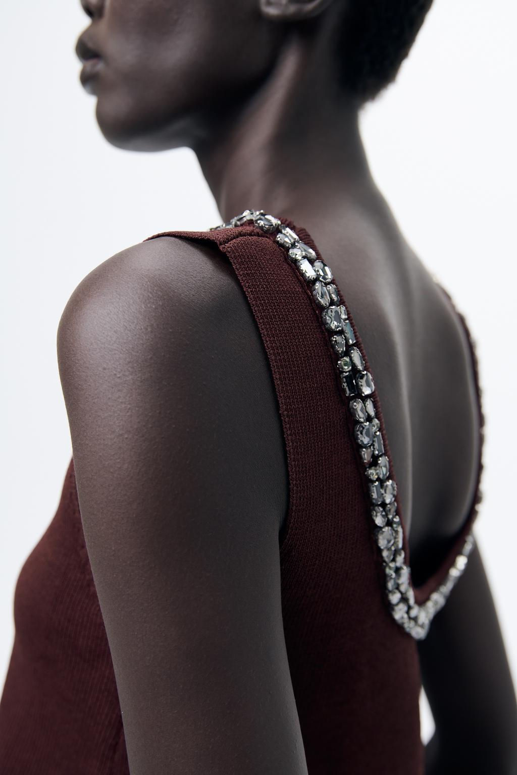 PLAIN KNIT TOP WITH RHINESTONE BEADS - Zara фото 4