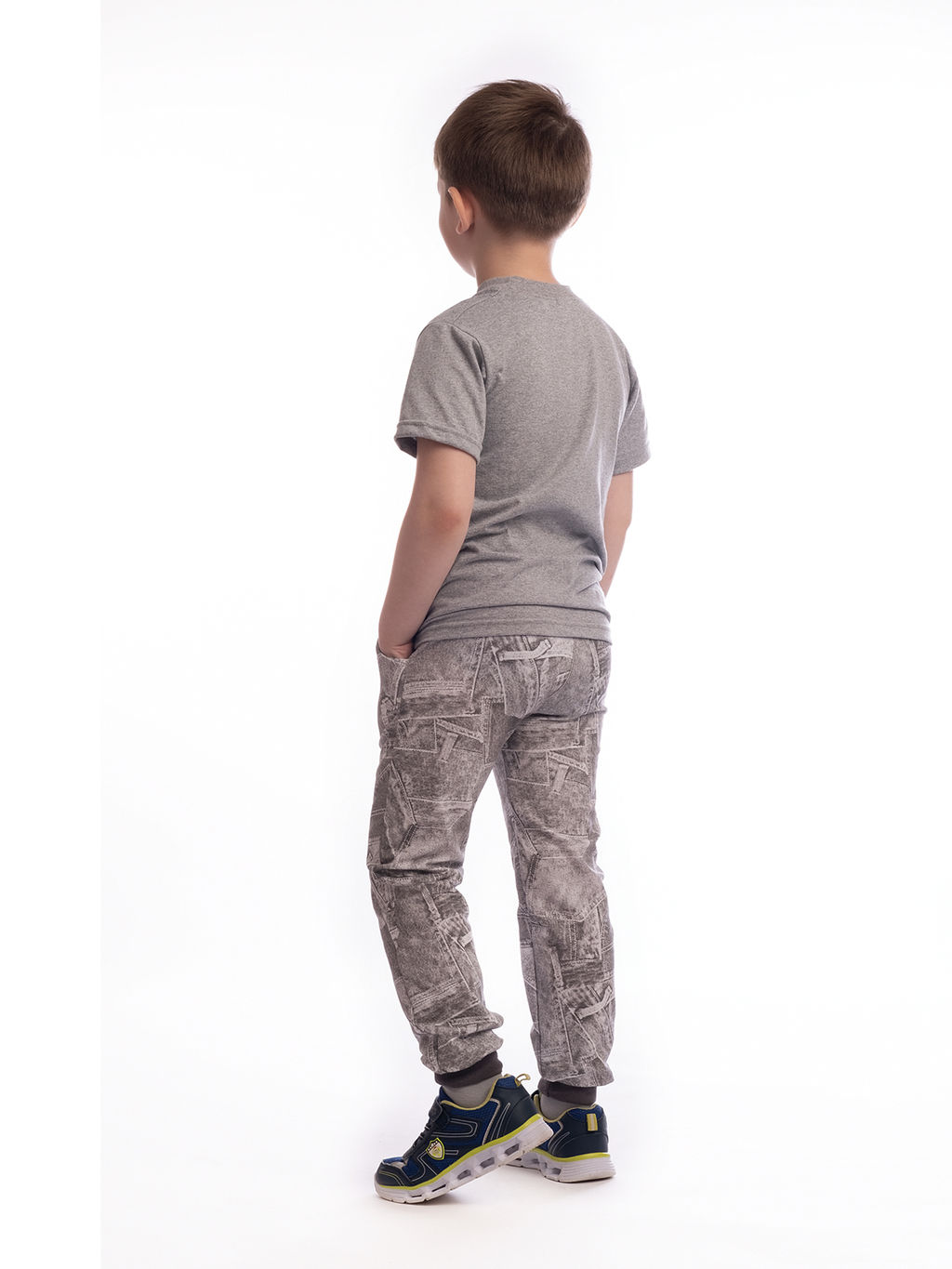 Брюки детские серые джинсовые карманы