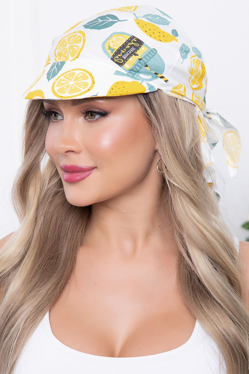 Косынка с козырьком (лимончики, белая) КК41 - Lt collection фото 3