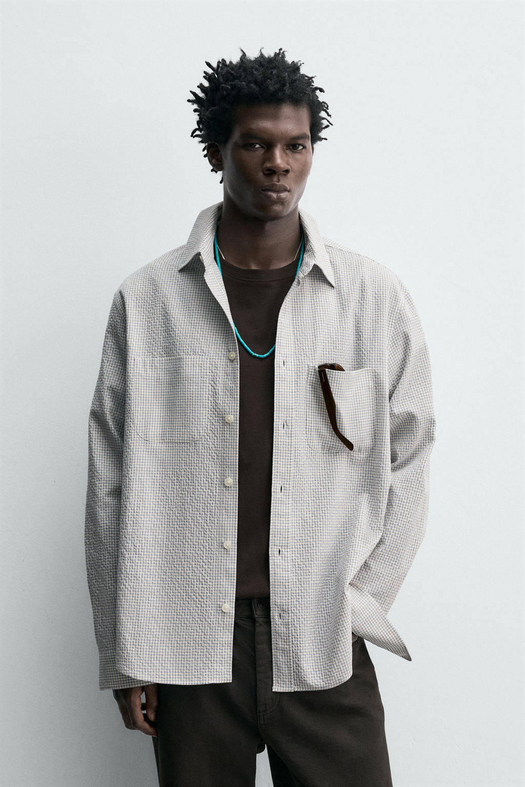 CAMISA CUADROS TEXTURA / Arena / Azul - Zara фото 2