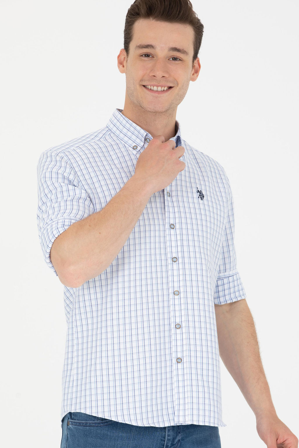 U. S. Polo Assn Мужская синяя рубашка в клетку - U.s. polo assn фото 3