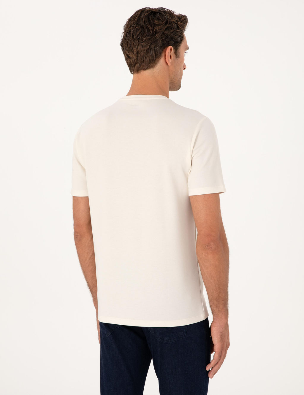 Ekru Regular Fit Bask_l_ Bisiklet Yaka T-shirt