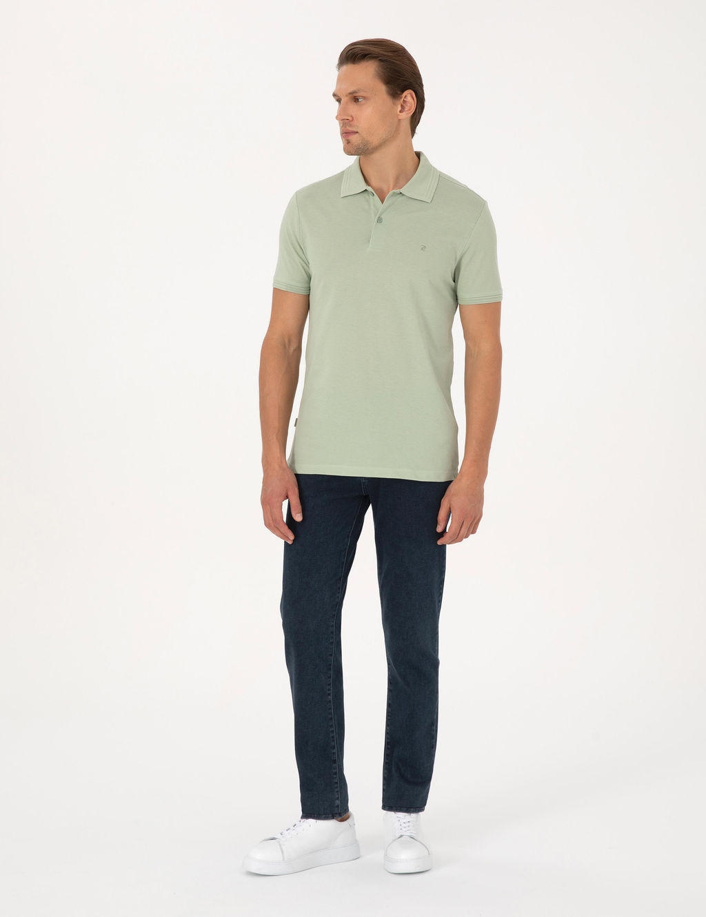 _a_la Slim Fit %100 Pamuk K_vr_lmaz Polo Yaka Basic Ti__rt