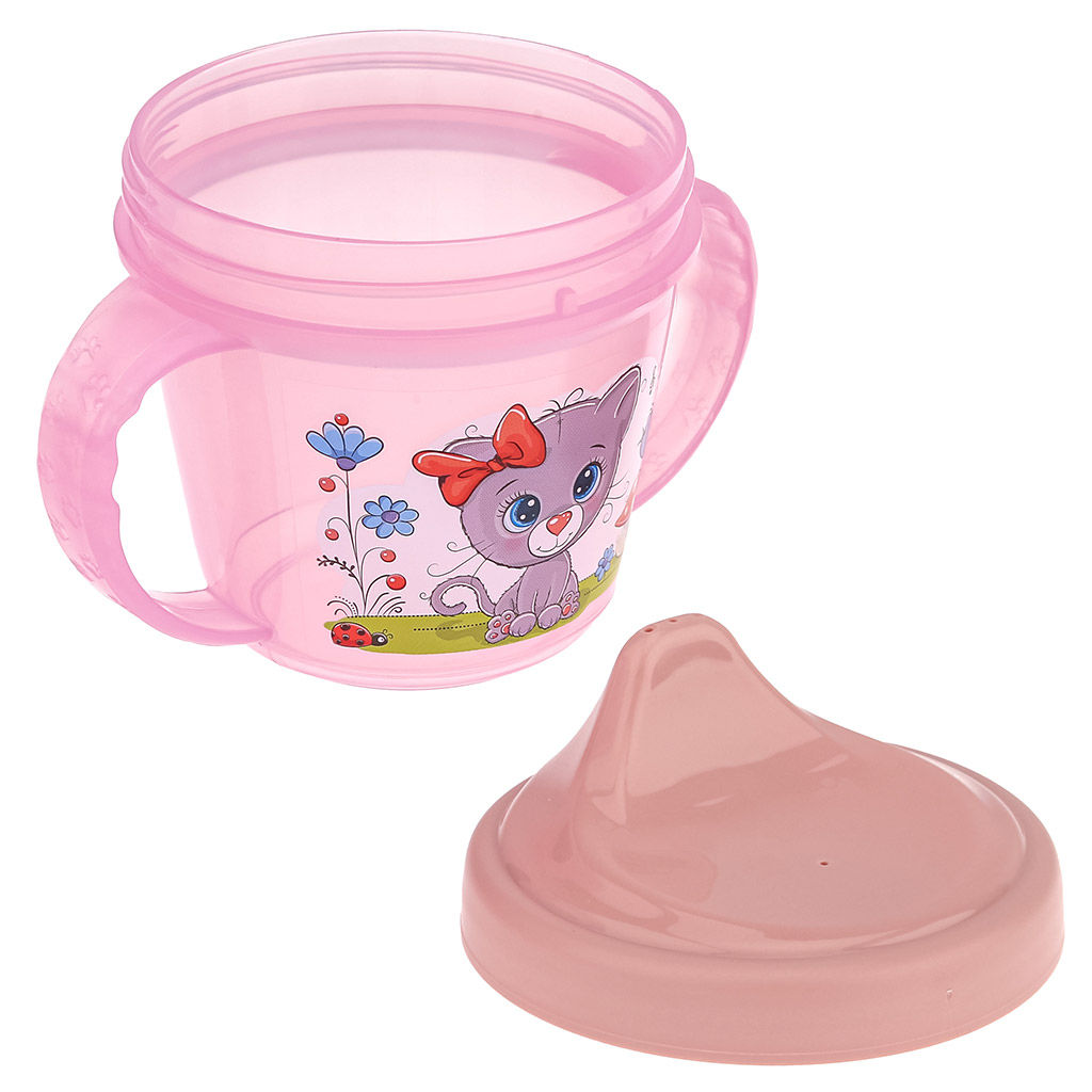 Поильник детский пластмассовый 0,2л, д8,1см, h10,3см, с ручками, розовый, с декором (Россия) - Домашняя мода фото 2