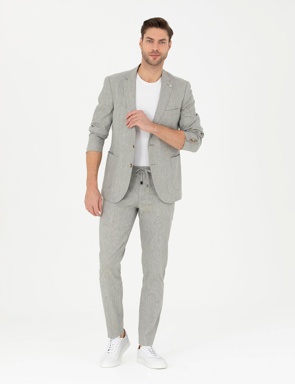 A__k Ye_il Ex. Slim Fit Keten Kar___ml_ Ceket