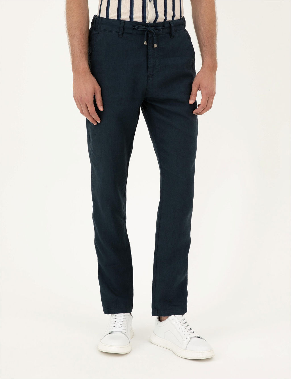 Lacivert Carrot Fit Keten Kanvas Pantolon