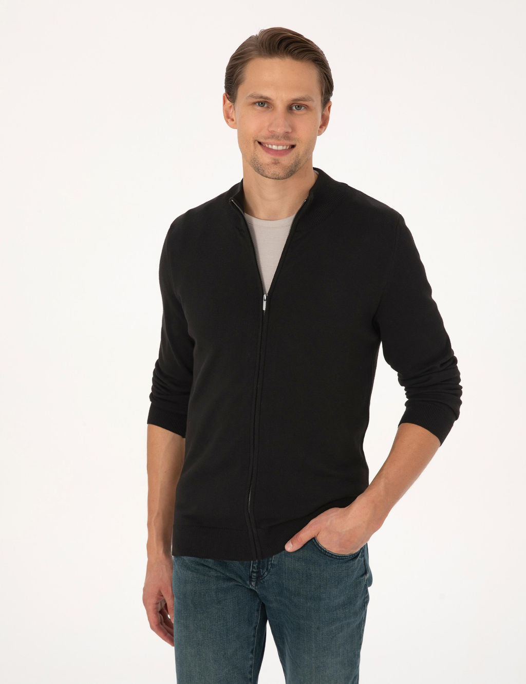 Siyah Slim Fit Fermuarl_ Triko H_rka