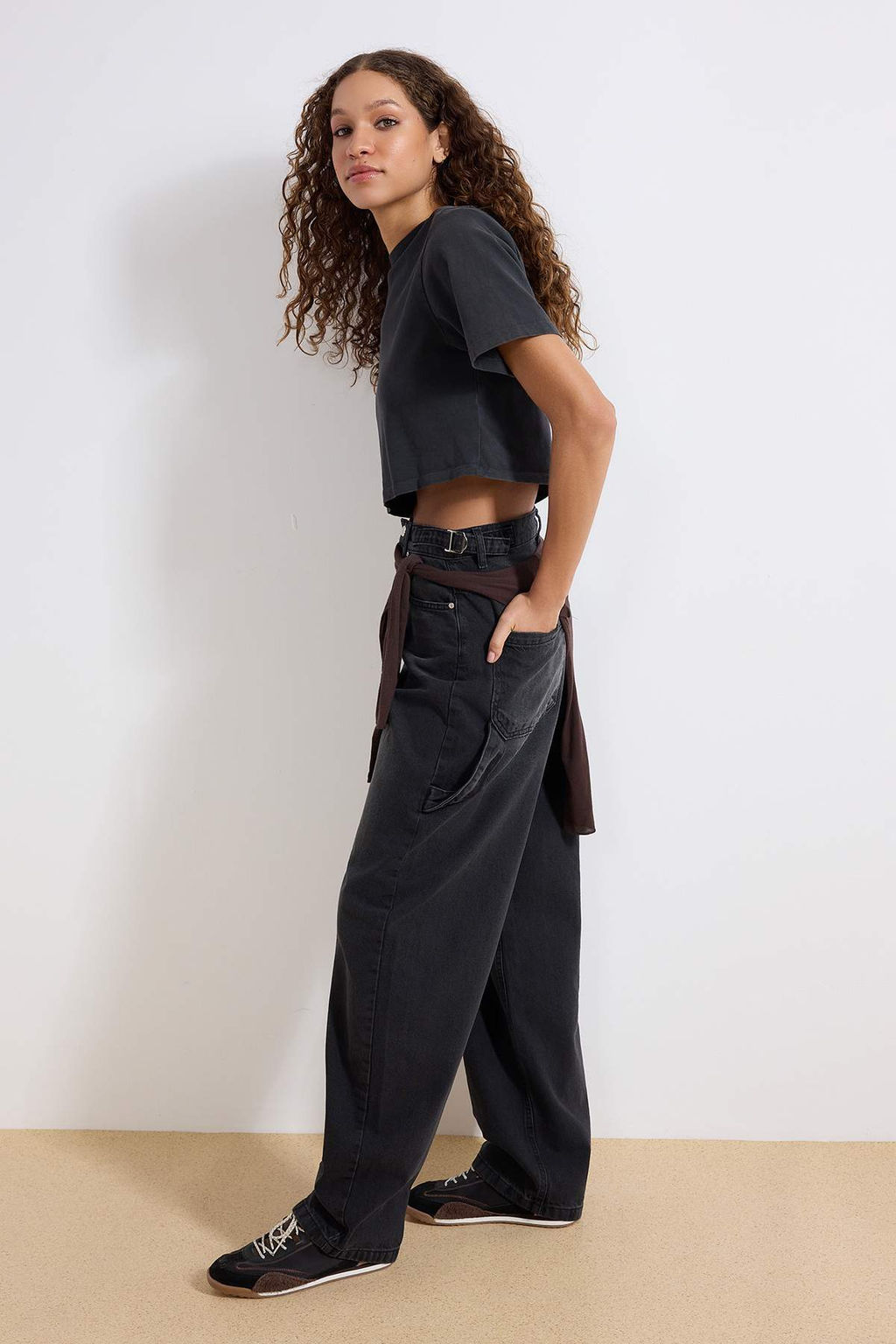 More Sustainable Antrasit Bol Kesim Yuksek Bel Carpenter Skater Baggy Jeans TWOAW24JE00308