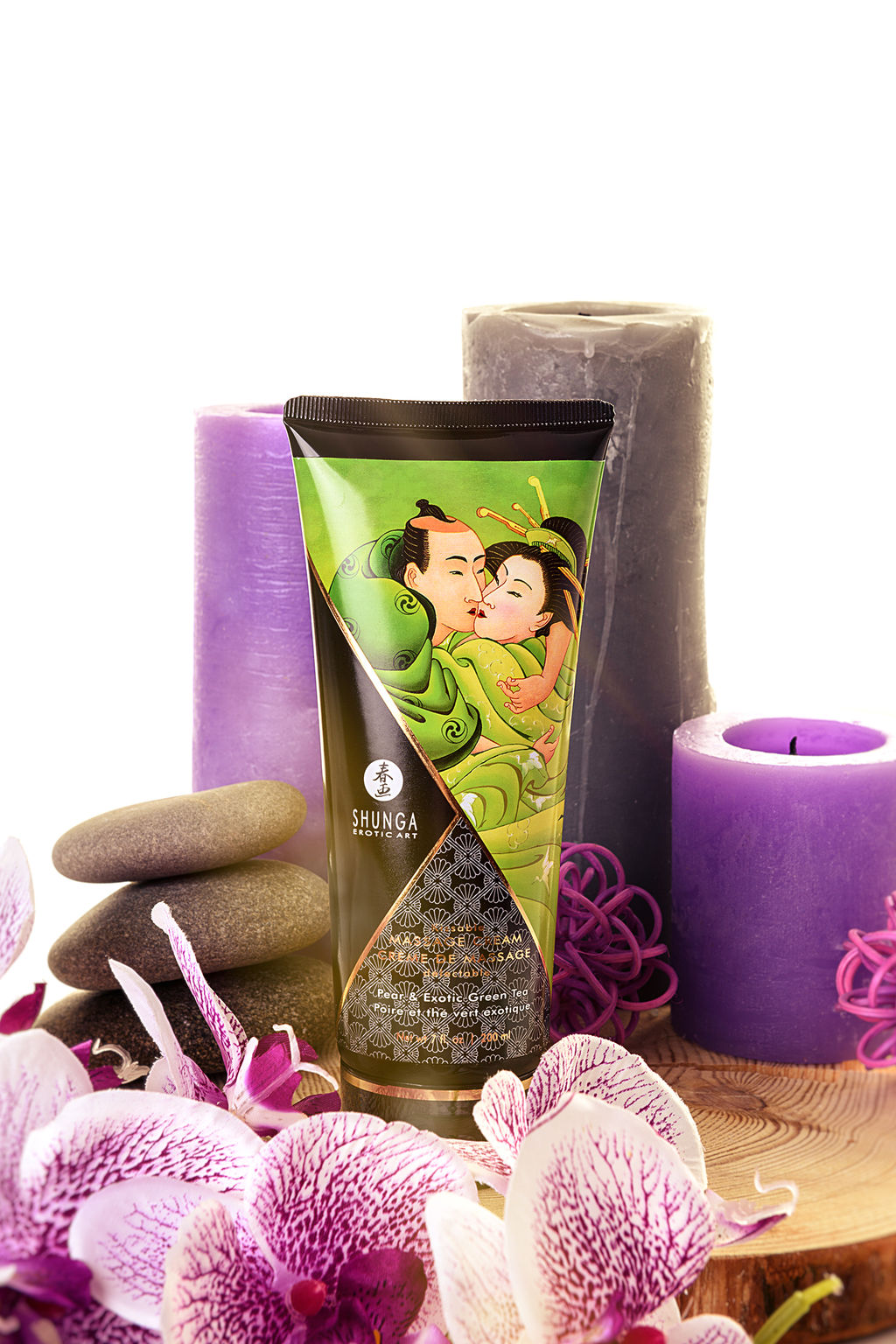 Массажный крем для тела Shunga Груша и зеленый чай (Pear&Exotic Green Tea), съедобный, 200мл
