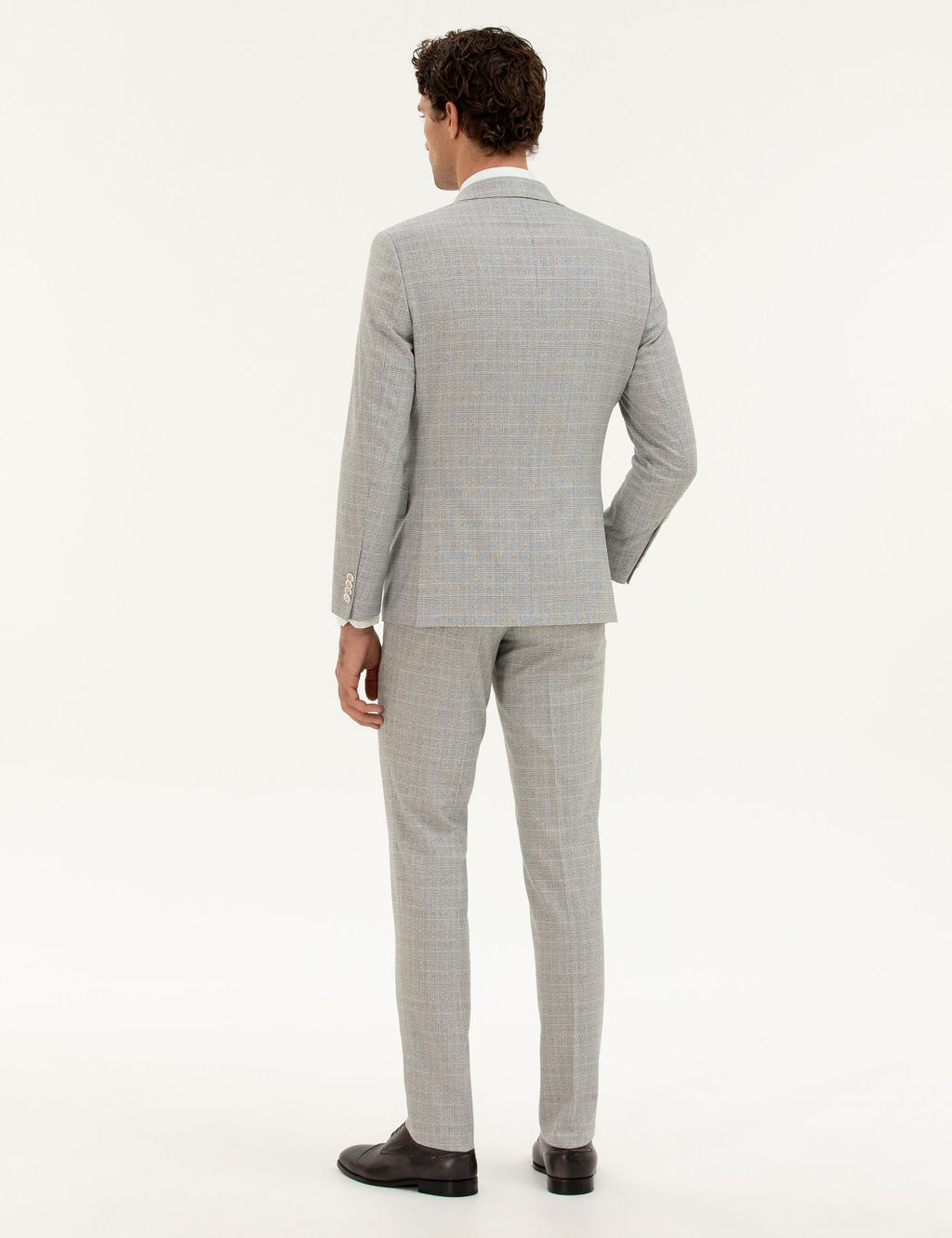 A__k Gri Slim Fit Kareli Tak_m Elbise