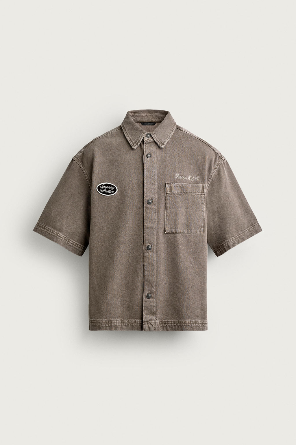 SOBRECAMISA BOXY FIT BORDADO PARCHES / Marr?n / Topo - Zara фото 7