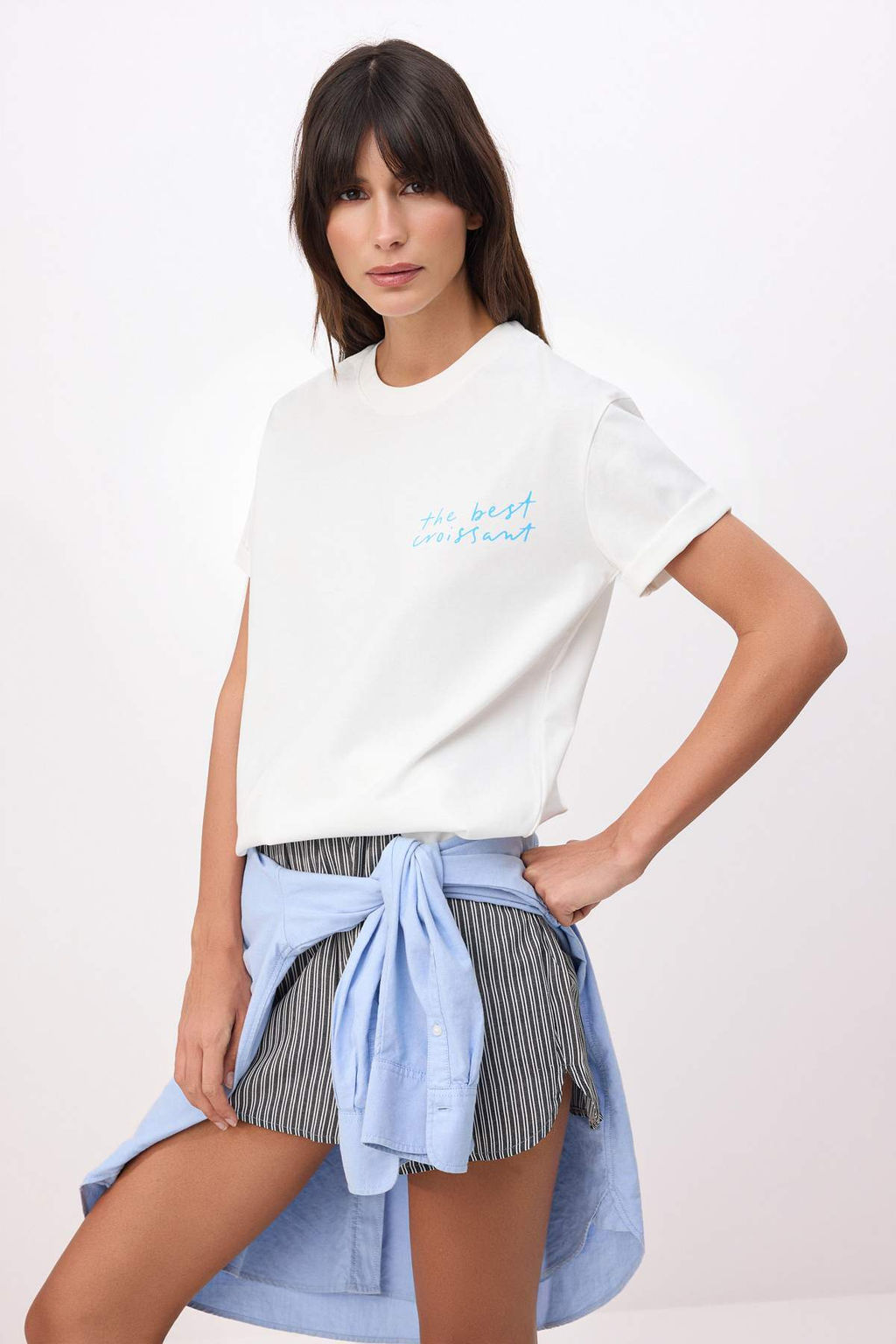 Ekru Bask?l? Oversize/Genis Kal?p K?sa Kollu %100 Pamuk Orme T-Shirt TWOSS26TS00116 - Trendyolmilla фото 2