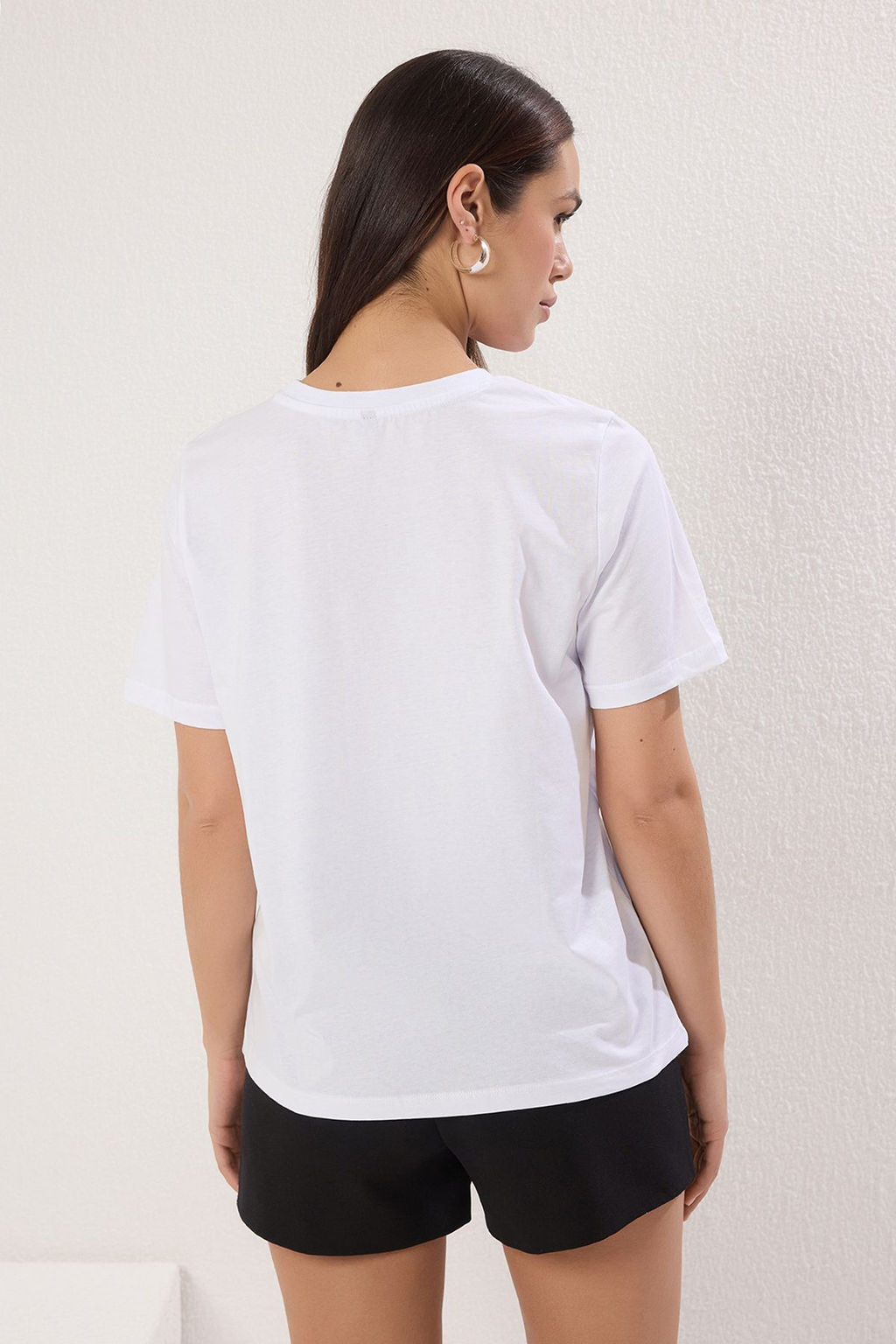 Beyaz-Beyaz Basic %100 Pamuk Bisiklet Yaka 2li Paket Orme T-Shirt TWOSS20TS0141