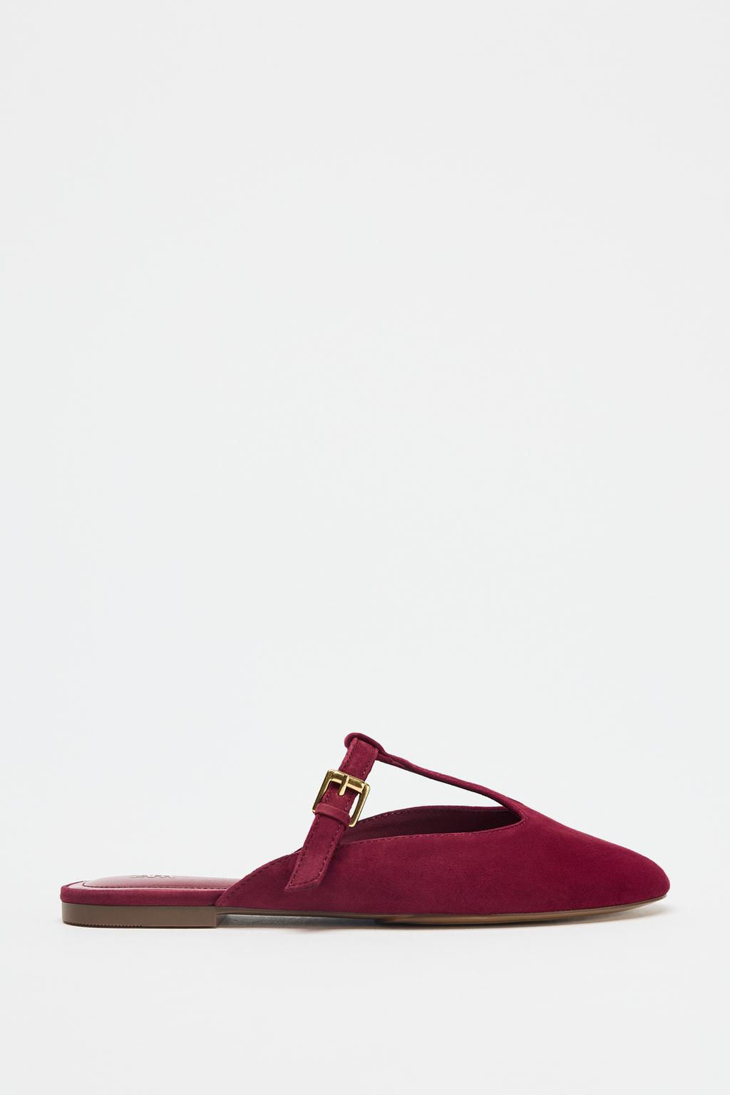 SPLIT SUEDE SLINGBACK SHOES WITH STRAP
