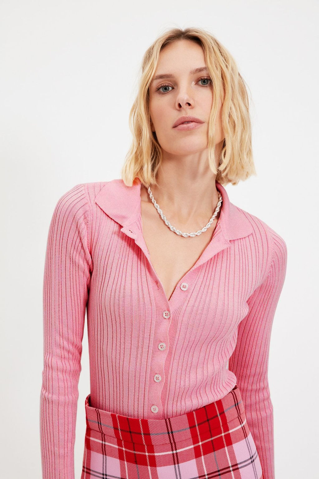 TRENDYOLMILLA Kahverengi Fitilli Polo Yaka Triko H?rka TWOAW20HI0070 фото 9