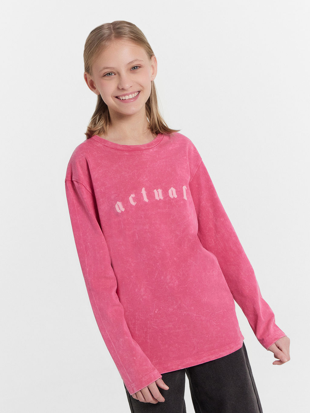 Лонгслив для девочек розовый с обработкой эйсид - Mark formelle фото 2