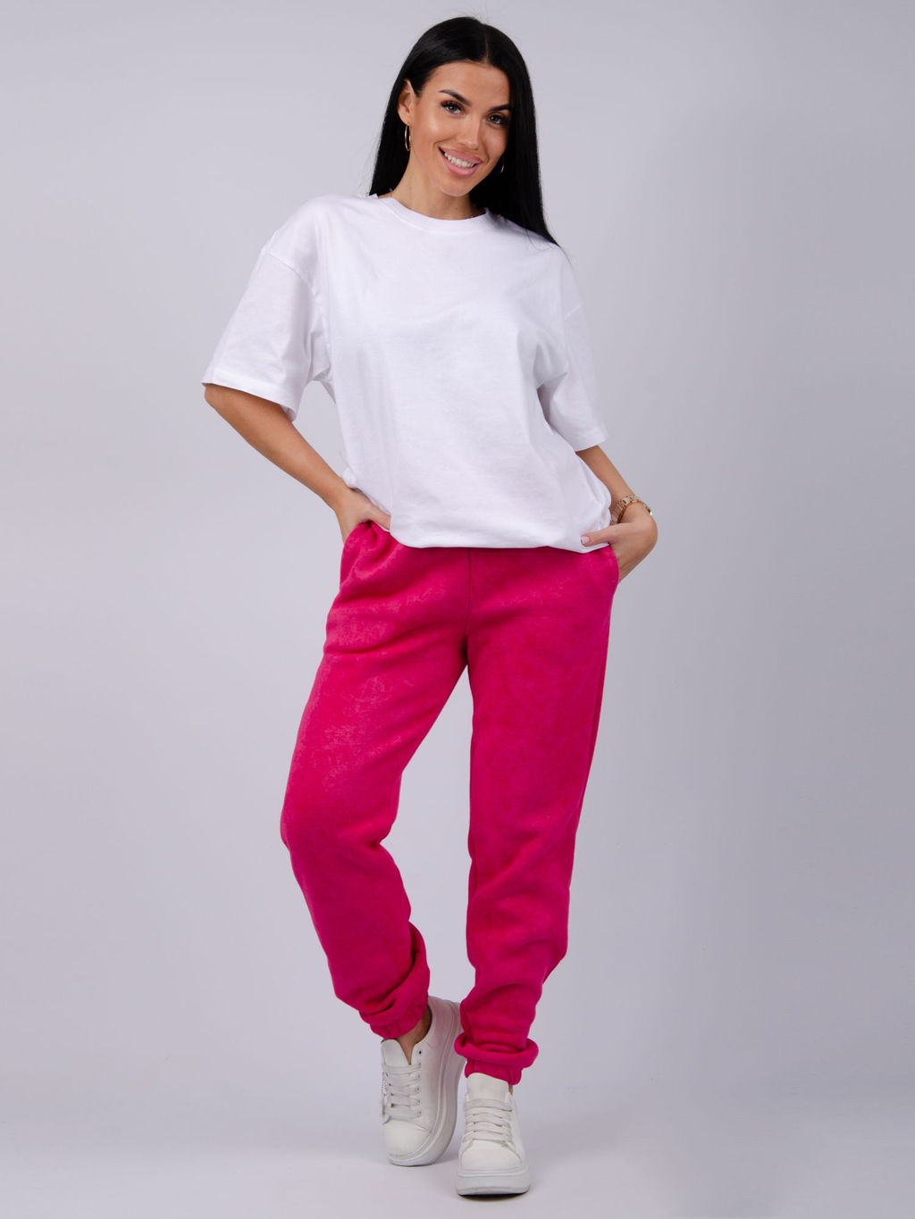 Джоггеры Мистерия 5, футер 3-х нитка начес - Малина фото 39