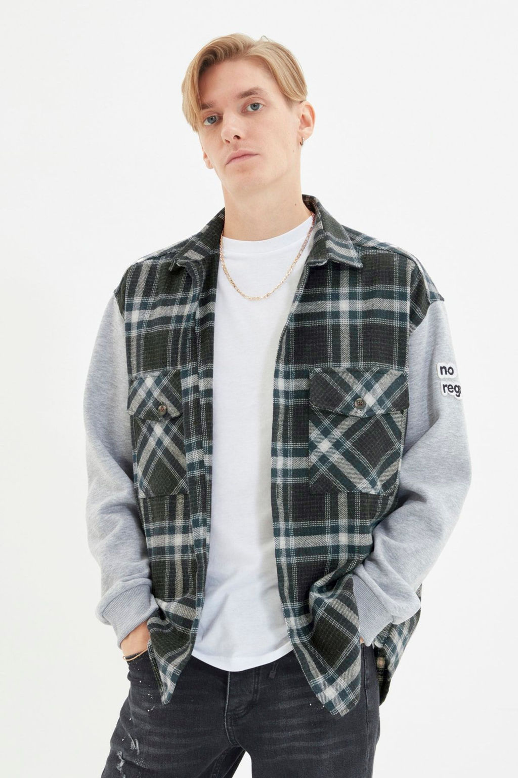 TRENDYOL MAN Lacivert Oversize Kollar? Orme Cift Cep Kapakl? K?sl?k Kareli Oduncu Ceket Gomlek TMNAW22GO0059 - Trendyolmilla фото 2