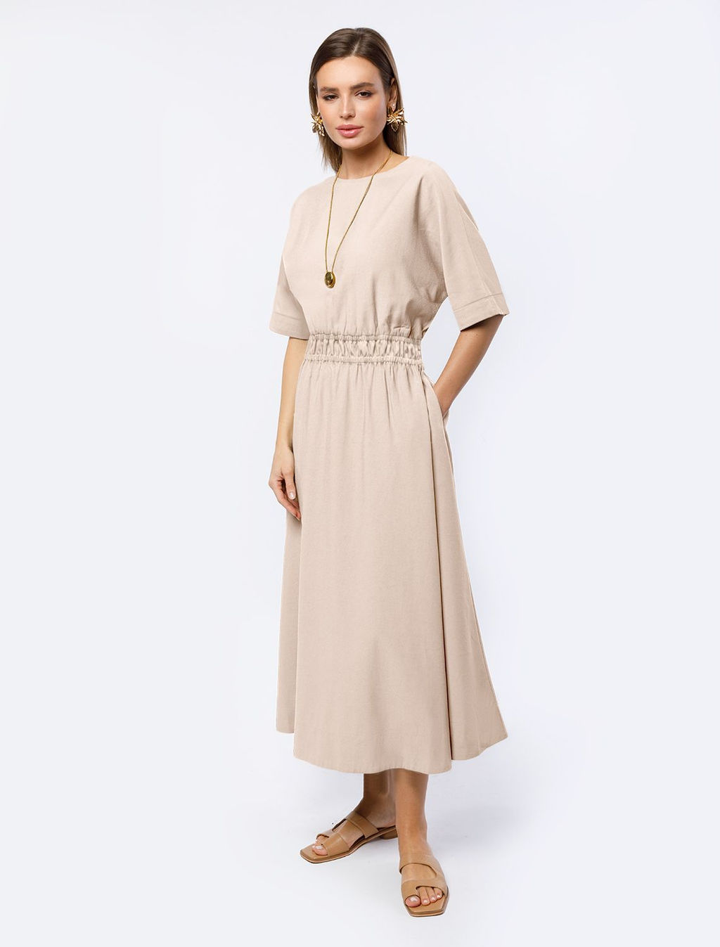 VILATTE / Платье из плотного лиоцелла с поясом на резинке  фото 15