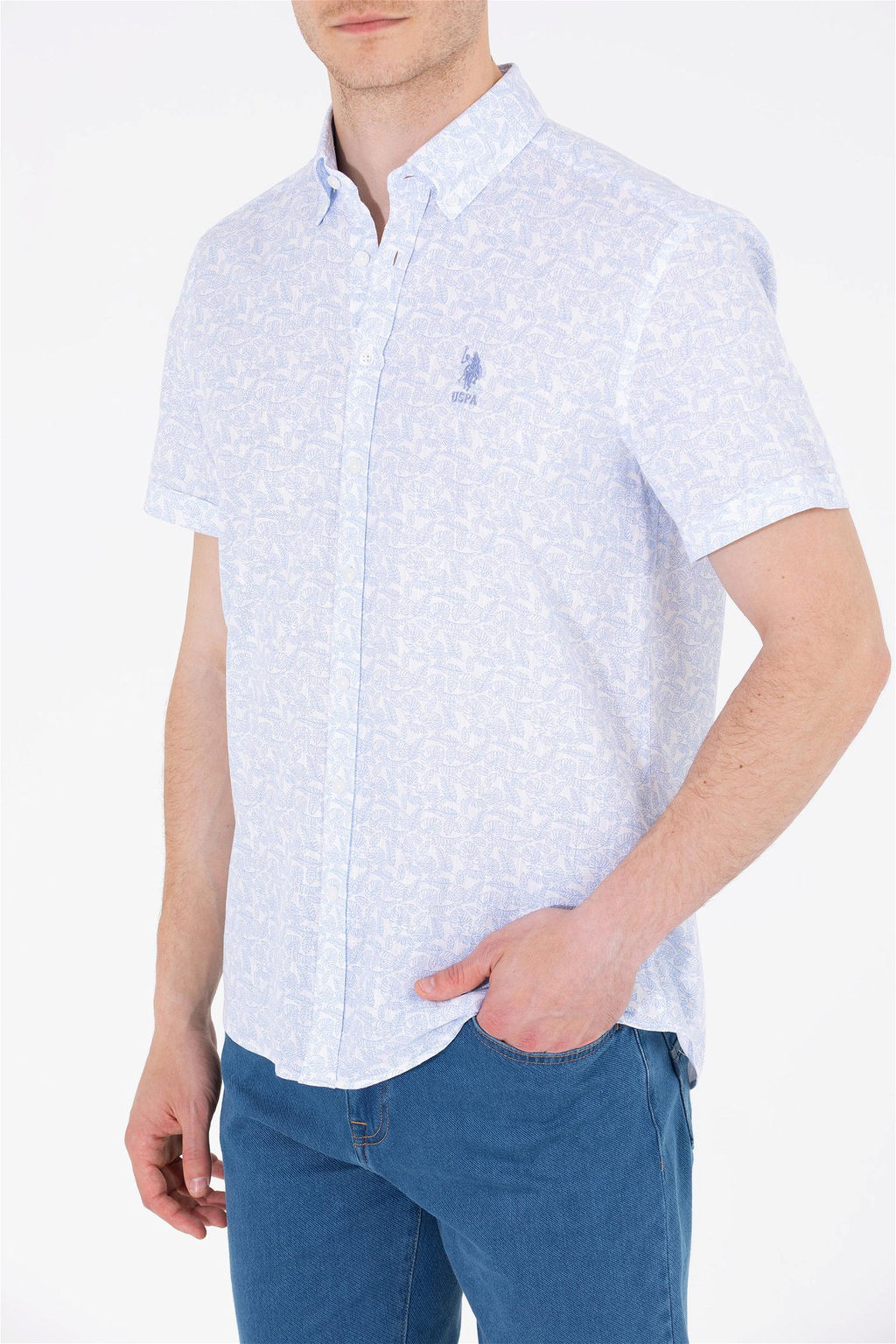 Мужская синяя рубашка с коротким рукавом Неожиданная скидка в корзине - U.s. polo assn фото 6
