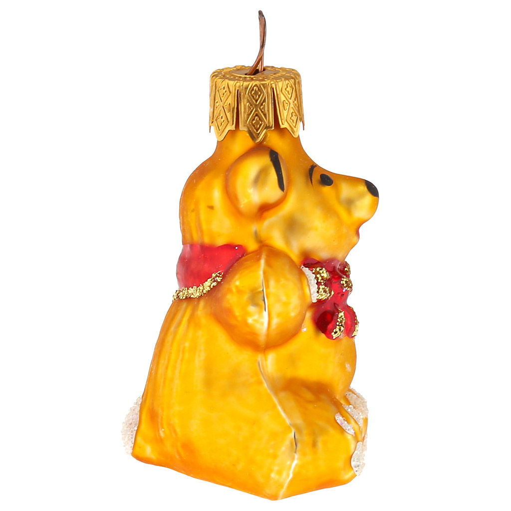 Елочная игрушка фигурка стеклянная Медвежонок с бантом h6см, красный, ручная художественная роспись, подарочная упаковка (Россия) - Домашняя мода фото 3