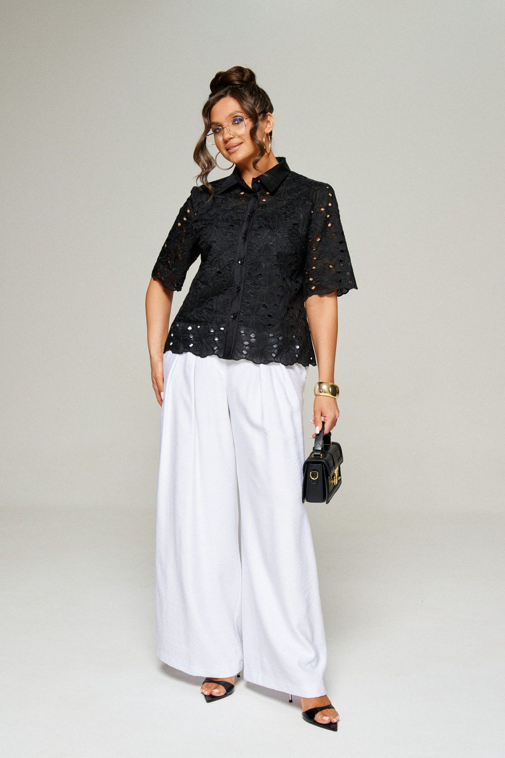 Комплект 6323 чёрный+белый, Брюки, Блуза