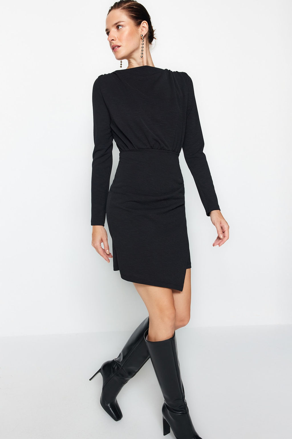 TRENDYOLMILLA Vizon Premium Dokulu Krep Drape Detayl? Mini Orme Elbise TWOAW24EL00137