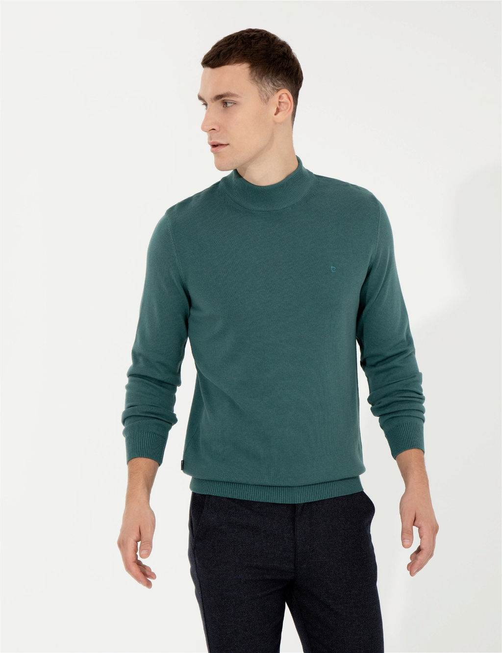 Ye_il Slim Fit Yar_m Bal_k__ Yaka Basic Triko Kazak - Pierre cardin фото 2