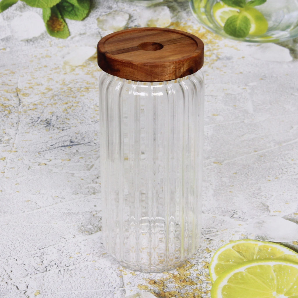 Банка для продуктов стеклянная 1000мл "Bella cucina" с крышкой из акации 9*20см