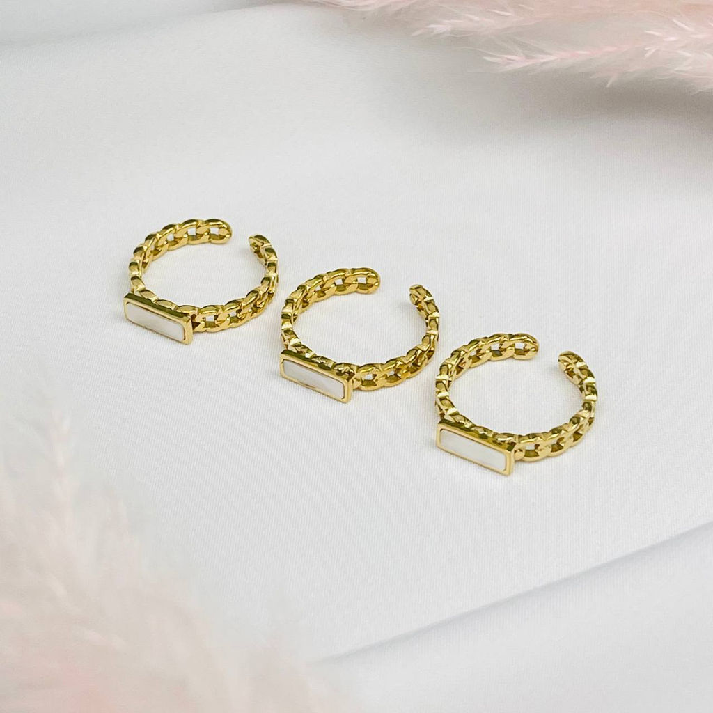 Кольцо регулируемое из хирургической стали с Перламутром 16,5-17,5 р