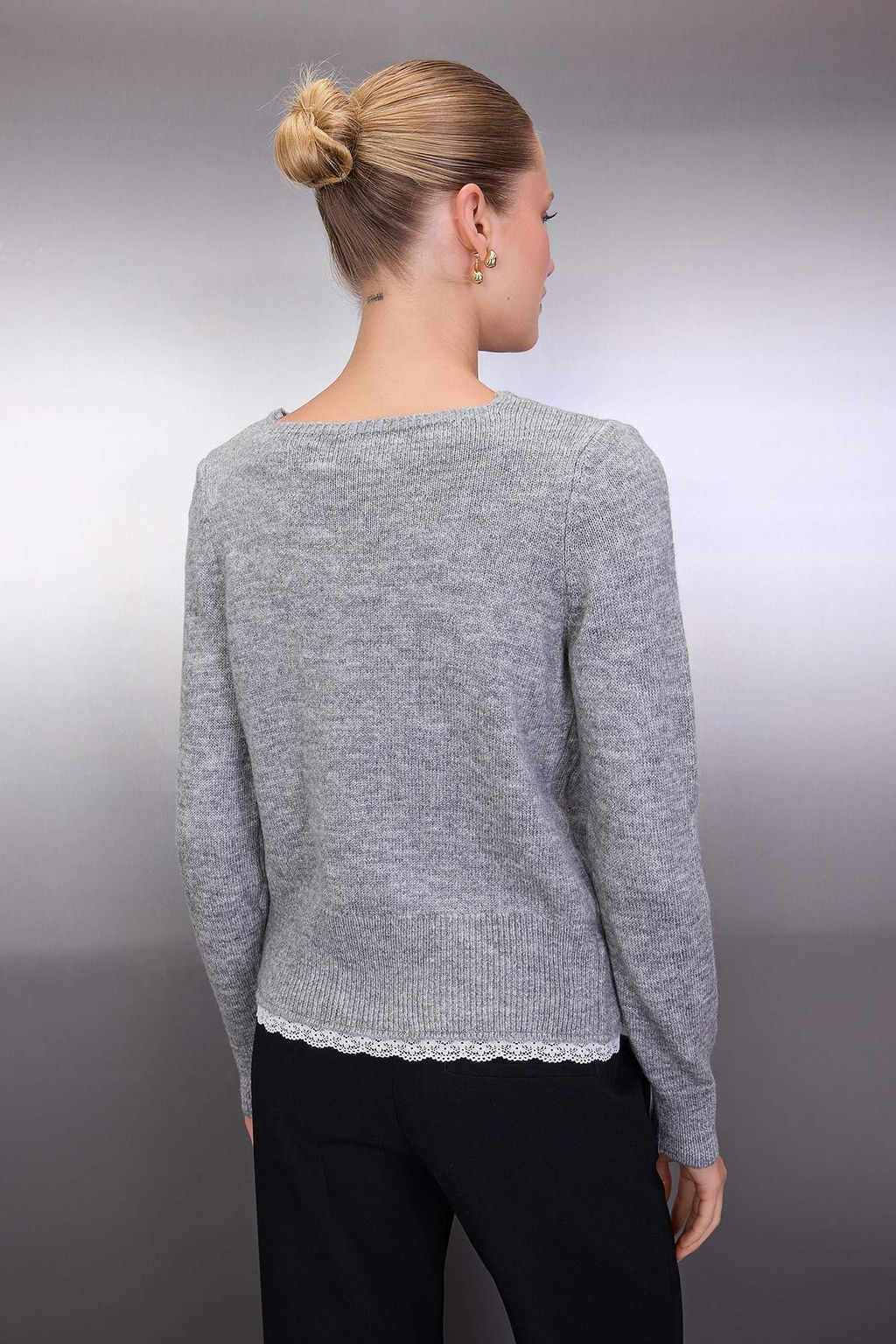 Gri Dantel Garnili Detayl? Triko H?rka TWOAW26HI00211 - Trendyolmilla фото 4